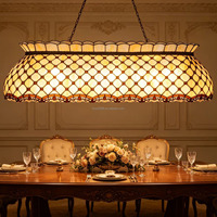 Lámpara de Mesa de Billar de Estilo Americano de 42 Pulgadas, Hecha a Mano, con Luces LED de Altura Ajustable, Vidrio Artístico, 6 Luces