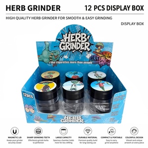 <b>Herb</b> <b>Grinder</b> 12 Pcs Display Box Round Magnetic Metal Dry <b>Herb</b> <b>Grinder</b> With Sharp Teeth And Colorful Design - Product Image 1