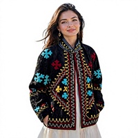 Manteau d'hiver en velours brodé de luxe pour femmes |   Broderie florale artisanale, style ethnique traditionnel, décontracté, écologique, coupe évasée SK