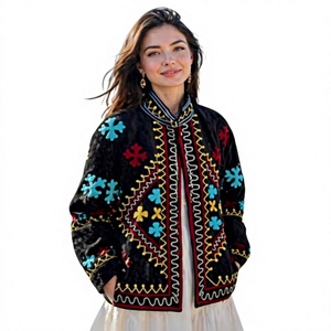 Luxury Women's Velvet Embroidery Winter <b>Coat</b> | Handmade Sweet Floral Embroidery Traditional Ethnic Casual Eco-Friendly <b>Flare</b> SK - Product Image 1