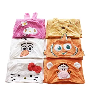 terry cotton or bamboo fabric baby kids 3D embroidery cartoon poncho bath hooded towel