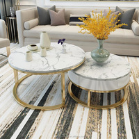 Table basse en acier inoxydable doré à 2 pièces, table centrale en marbre avec tiroir en bois, prix bas, vente chaude
