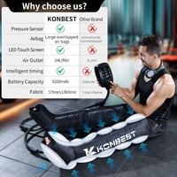 2026 KONBEST Appareil de pressothérapie rechargeable à six chambres, niveaux d'intensité de pression, matériaux en silicone de haute qualité