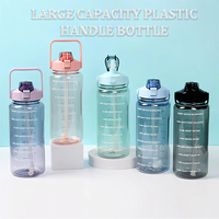 Bouteille d'eau en plastique de grande capacité 2L, étanche, avec poignée, idéale pour la motivation, le fitness, la gym et les sports de plein air