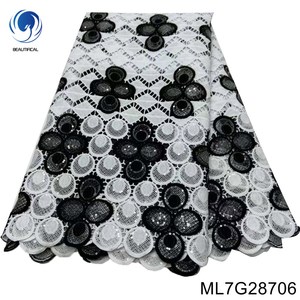 Tessuto cordone 2023 africano nuovo Design bianco e nero Guipure tessuto di pizzo 5 iarde per il vestito ml7 g287 - Product Image 4