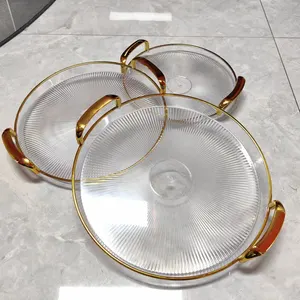 Hot Sale light luxury PET Round Fruit Plate Home Living Room Candy Snacks Dried 3 in 1 Tray Transparent Food plate