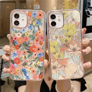 Funda de teléfono de lujo con hojas de flores para iPhone, carcasa trasera a prueba de golpes para iPhone 11 12 Pro Max XR XS Max 7 8 Plus X