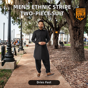 Conjunto de Dos Piezas Casual para Mujer, Estilo Africano Étnico con Rayas Estampadas, Salwar Kameez de Secado Rápido y Corte Holgado para Fiestas de Invierno - Product Image 2