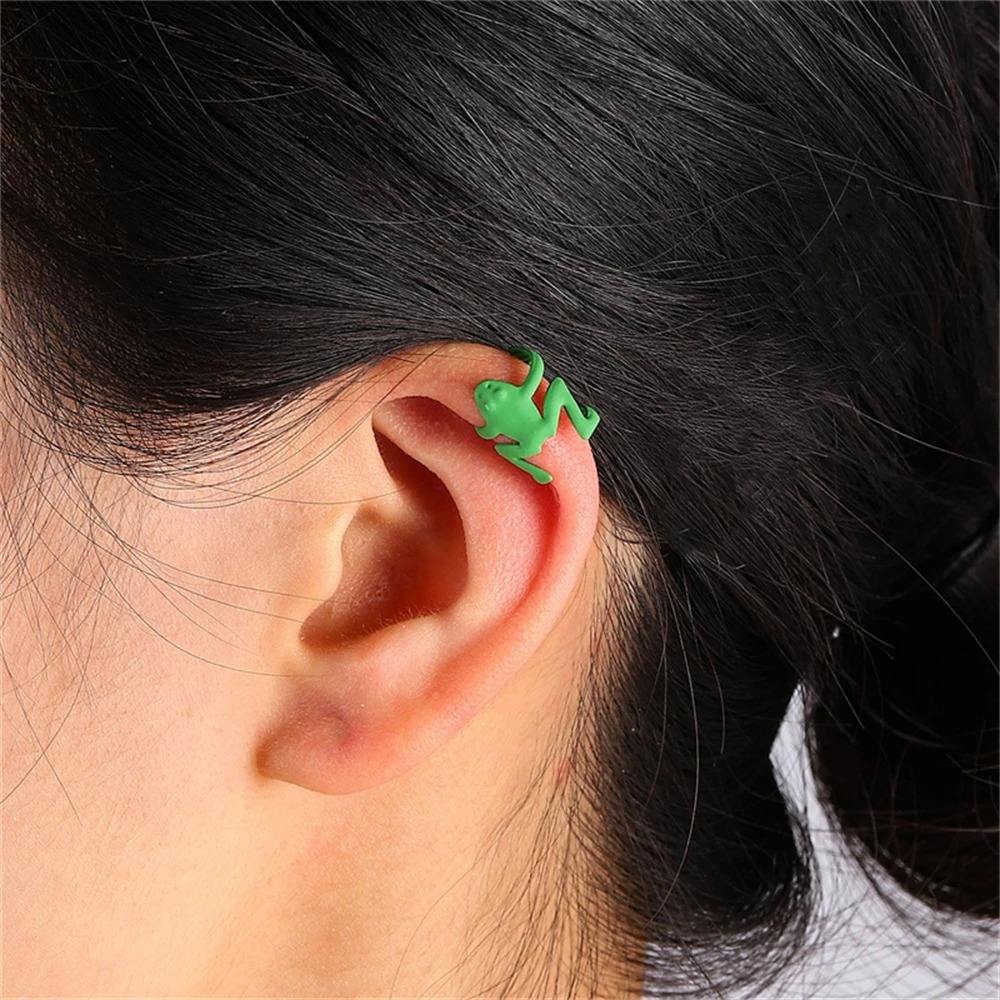 Personality Green Frog Ear Cuffs Clip Earrings for Women Girls
