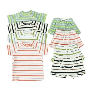 2023 New Design Summer Children Two Pieces Sportswear Short Sleeve Stripe Boy Boutique Clothing Sets