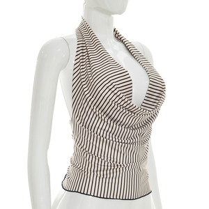 Viviblook Y26TP168 Débardeur d'été rayé pour femme, col bénitier, sans manches, dos nu, style halter - Product Image 2
