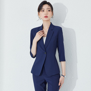 Women's Three Quarter Sleeve <b>Blazer</b> Summer Lightweight Breathable Professional Suit <b>Set</b> Work Uniform - Product Image 2