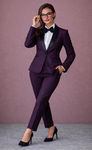 Costume de smoking violet pour femme, ensemble élégant blazer et pantalon, tenue de soirée formelle sophistiquée, ensemble chic et ajusté pour affaires, luxe - Product Image 5