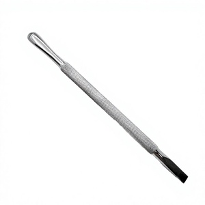 Pousse-cuticules double extrémité en acier inoxydable avec poignée moletée, outil de manucure réutilisable - Product Image 1