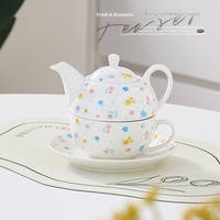 Théière en céramique peinte à l'or, résistante à la chaleur, style minimaliste, théière mère-enfant, petite tasse à café florale, soucoupe, cadeau