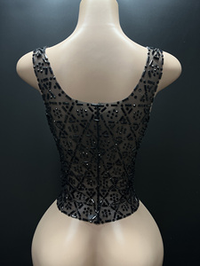 Novance Y3441 <span class=keywords><strong>Noir</strong></span> Bretelles Femmes Tops 2025 Applique De Luxe Strass Court Sexy Femmes Dressy Tops - Product Image 3