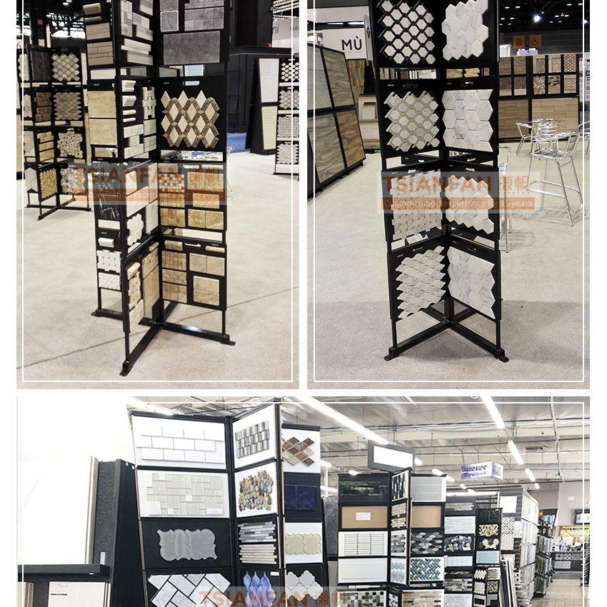 Card Slot Flooring Standing Racks Multifaceted Granites Stones Tiles Mosaic Display Stand Rotatable Type Marble Metal Tsianfan
