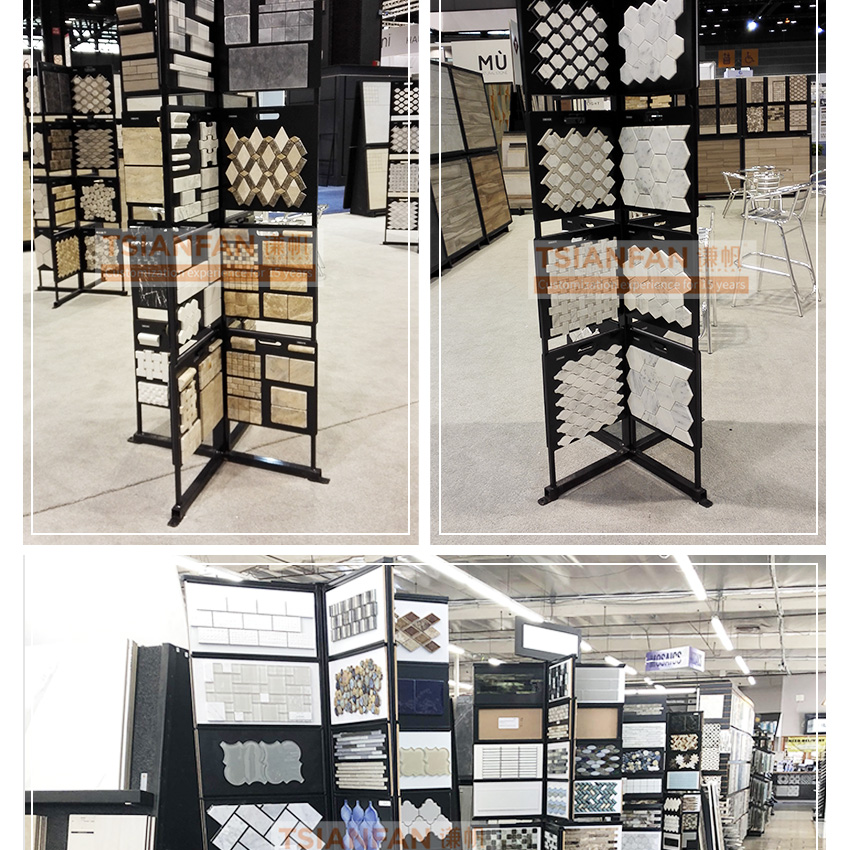 Tsianfan high customized floor-standing rotate type samples tile slate stones marbles mosaic tile display stand