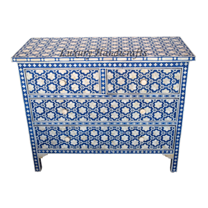 Contemporary Luxe Bone Inlay Dresser Handcrafted Unique Chest <b>Drawers</b> for Home School Decorative Storage Cabinet <b>Drawer</b> Unit - Product Image 1