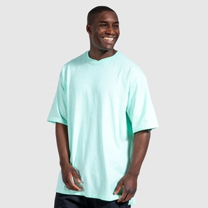 T-shirt en coton vert menthe uni surdimensionné pour homme, broderie personnalisée, manches courtes, col rond, jersey décontracté - Product Image 1