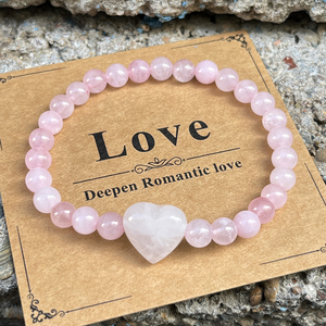 Hợp Thời Trang Nữ Màu Hồng Thạch Anh Hồng Tình Yêu Đồ Trang Sức Đá Tự Nhiên 6Mm Thạch Anh Tím Tiger Eye Rose <span class=keywords><strong>Quartz</strong></span> Tim Bead Vòng Đeo Tay Với Thẻ - Product Image 1