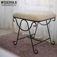 WISEMAX FURNITURE - Petit pouf et tabouret de coiffeuse en tissu velours moderne et métal - Meubles de maison durables pour la chambre à coucher et le salon