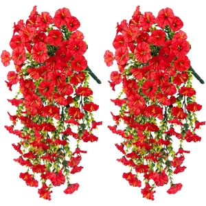 LUYI - Guirnalda de <span class=keywords><strong>Flores</strong></span> de Gloría de la Mañana de Plástico y Seda para Colgar en Exteriores, Plantas Artificiales Verdes Hechas a Mano para el Día de la Madre, Jardín, Balcón - Product Image 2