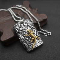 Kalung Liontin Baja Anti Karat Lapis Emas Vintage Motif Kulit Kadal Kalajengking Tekstur Gothic, Perhiasan Fashion Berkualitas untuk Pria Grosir