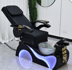 Mobilier et équipement de salon de manucure noir et or, fauteuils de pédicure électriques inclinables avec massage et spa pour les pieds, luxe, avec éclairage LED - Product Image 3