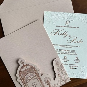 Invitaciones de Boda de Lujo con Relieve y Sobre, Tarjetas de Invitación Personalizadas con Lámina Dorada para Despedida de Soltera, Elegantes y Personalizadas - Product Image 2