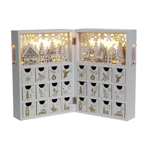 Cheap Wholesale Christmas Wooden Advent Calendar Book With Leds White & Gold Christmas Reindeer Countdown