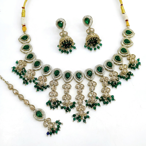 Bijoux Mehendi sert 10219, collier Polki Kundan, bijoux aspect émeraude, bijoux de mariée pakistanais pour mariage, fête, femmes. - Product Image 1