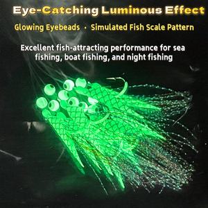 Motif d'écailles de poisson luisant tête noire jaune Croaker mouche de crevettes <span class=keywords><strong>crochet</strong></span> unique avec ligne de leader de 1.2 mètres pour la pêche en mer bateau de pêche - Product Image 4