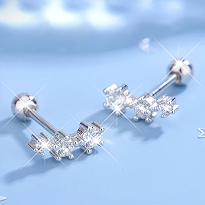 Three Row Spiral <b>Cartilage</b> <b>Earrings</b> with Minimalist Line Design for Daily Wear - Product Image 3