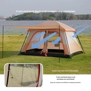Neues Vier-Jahreszeiten-Doppelschicht-Einzelschlafzimmer-Outdoor-Familien-Campingzelt mit zwei Türen, Foyer, wasserdicht, Sonnenschutz, Stahlrahmen, groß - Product Image 3