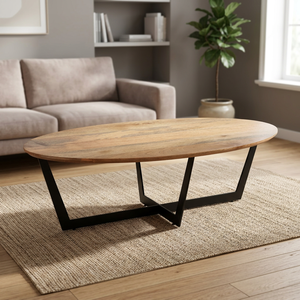 Mesa de Centro Moderna Hecha a Mano de Madera de Mango con Estructura de Hierro para Sala de Estar - Product Image 1