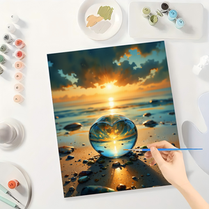 Kit de peinture coucher de soleil en verre de <span class=keywords><strong>coeur</strong></span> par numéros pour adultes-DIY verre en forme de <span class=keywords><strong>coeur</strong></span> réfléchissant coucher de soleil 16x20 pouces, cadeaux d'art sans cadre - Product Image 3