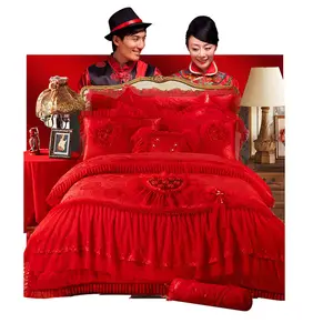 Biancheria da letto principessa in puro cotone all'ingrosso Set di lenzuola da sposa rosa tessuti per la casa Set di biancheria da letto collezioni