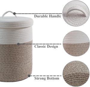KUYUE cotone medio corda tessuto cesto di stoccaggio con coperchio <span class=keywords><strong>piccolo</strong></span> cesto della biancheria rotonda per la scuola materna e soggiorno uso - Product Image 6