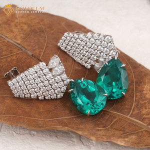 Goldleafgems Lab Grown Emerald Pear Cut <b>Dangle</b> Drop <b>Earrings</b> 925 Sterling Silver Pave Halo Statement Fine Jewelry - Product Image 4