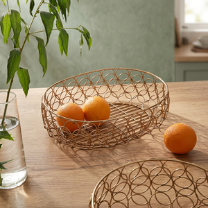 Round Metal <b>Storage</b> <b>Basket</b> Minimalist Design Kitchen Fruit Holder Durable Welded Wire <b>Mesh</b> Single Tier - Product Image 3