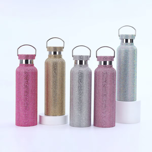 Bouteille isotherme créative portable avec poignée, strass et diamants, en acier inoxydable 304 à double paroi, 500 ml/17 oz, LED - Product Image 1