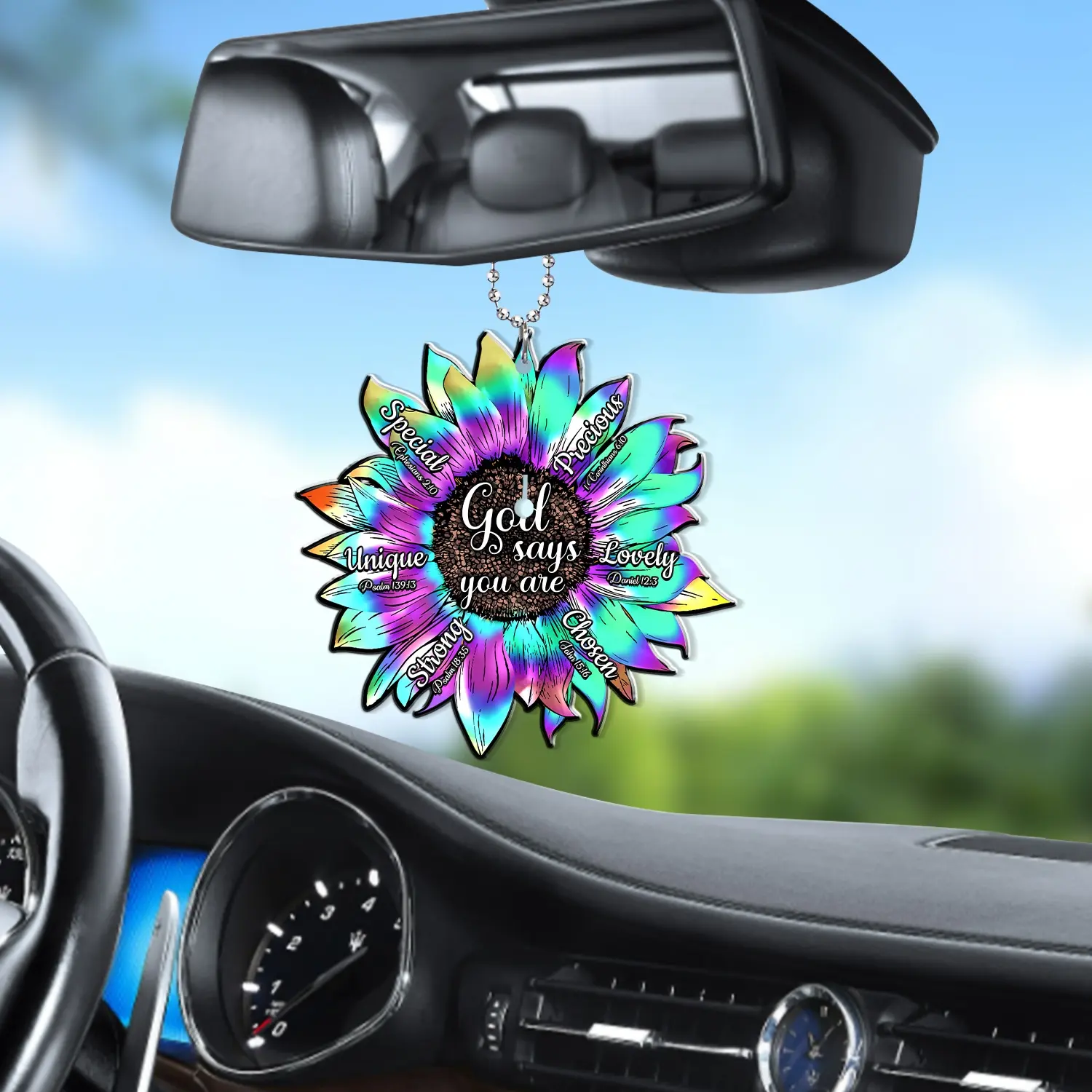 Colori autunnali girasole Inspirational Quotes Ideas Car Ornament God dice che sei un regalo per l'ornamento dell'auto appeso cristiano