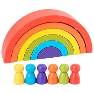 定制创意玛丽亚蒙特梭利教育彩虹堆叠愈合木制玩具硅胶彩虹积木套装