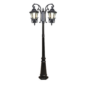 Outdoor Iron Garden <b>Light</b> <b>Post</b> LED Glass Shade 2700K Warm White IP66 A19 Bulb Non-Detachable <b>Solar</b> Powered Motion Sensor - Product Image 1