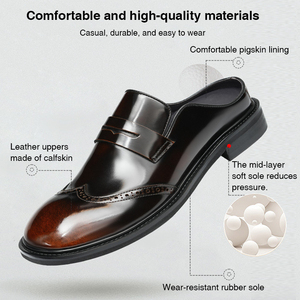 OEM Custom Closed-Toe Mules Men's Cowhide <b>Shoes</b> Glossy Breathable Comfort Soft <b>Height</b> <b>Increasing</b> Business Casual Autumn Slippers - Product Image 3
