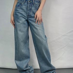 Jeans OEM 2025 à impression feuille d'argent, pantalon en denim personnalisé pour femme, décontracté, coupe classique, délavage régulier - Product Image 2