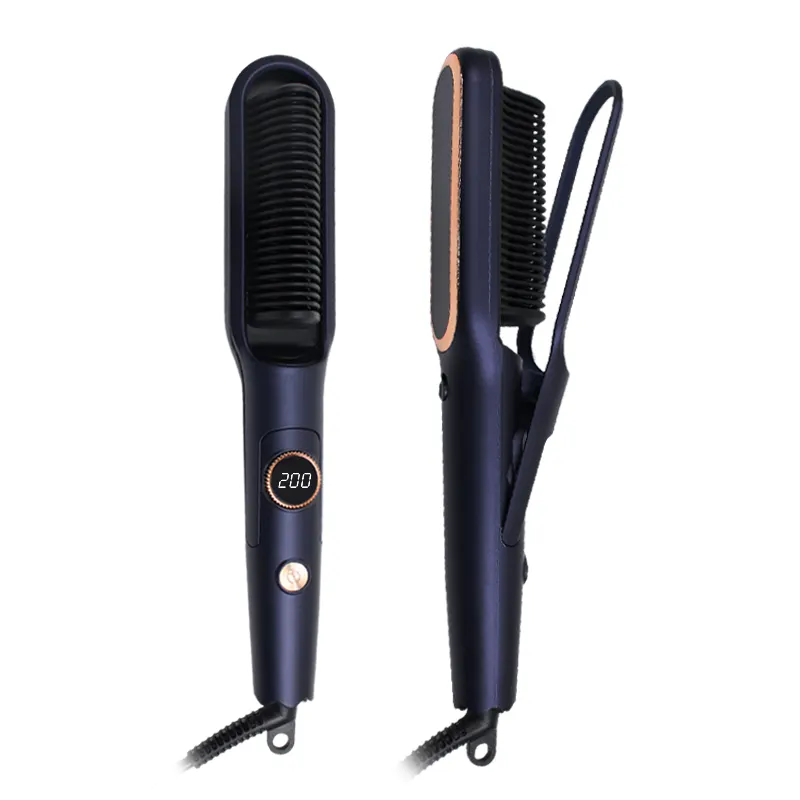 NEW Fast Heating Straightener Curly 2 In 1 Electric Hair Comb LCD Temperature Display Hair Straightener Brush For Household