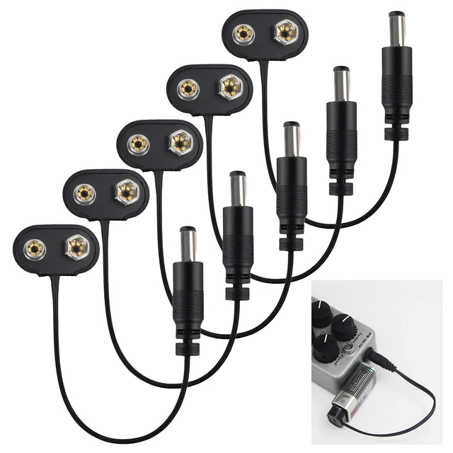 9V Battery Clip Adapter Cable 2.1mm x 5.5mm Male DC Power Converter Connector T-Type Plug for Guitar Pedal and Effects