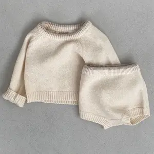 Хорошее качество для новорожденных и младенцев, вязанные топы из двух частей комплекты одежды в Корейском стиле; Свитер-пуловер, одежда для осени, для детей для малышей